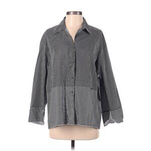 Piazza Sempione Striped Button-Down Shirt Black & White Cotton Size 40 US 10